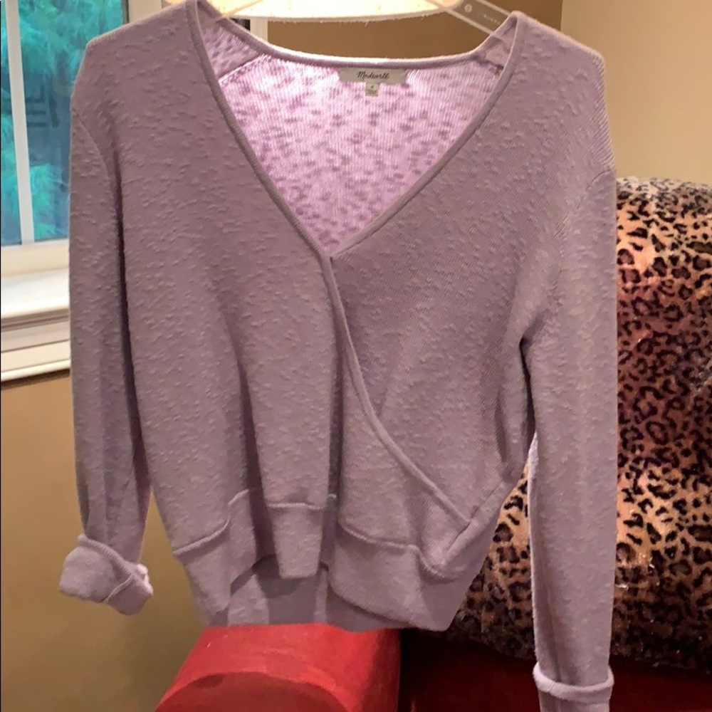 Madewell lavender v neck wrap sweater